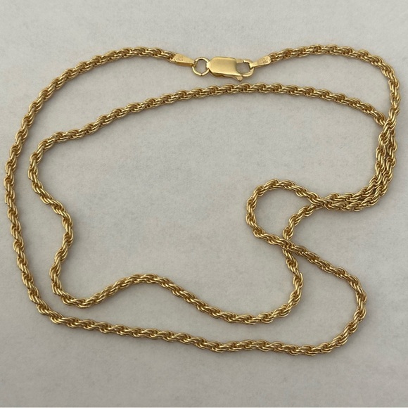 925 Silver 2mm rope chain necklace 21.75 inches unisex 18k yellow gold plated - Picture 2 of 5